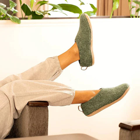 Now wearing warm footwear at home.