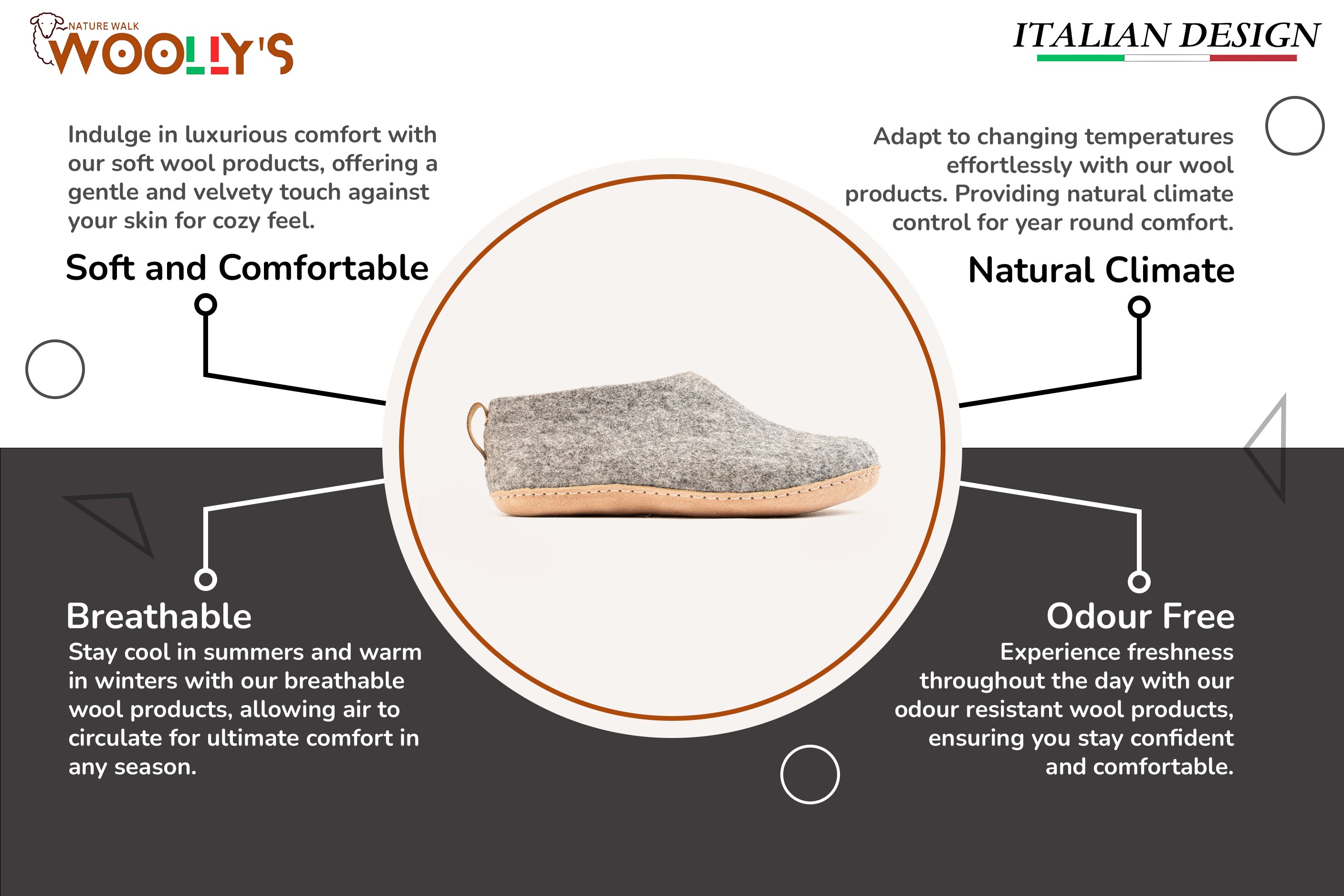 Indoor Shoes With Leather Sole - Natural Grey Feature