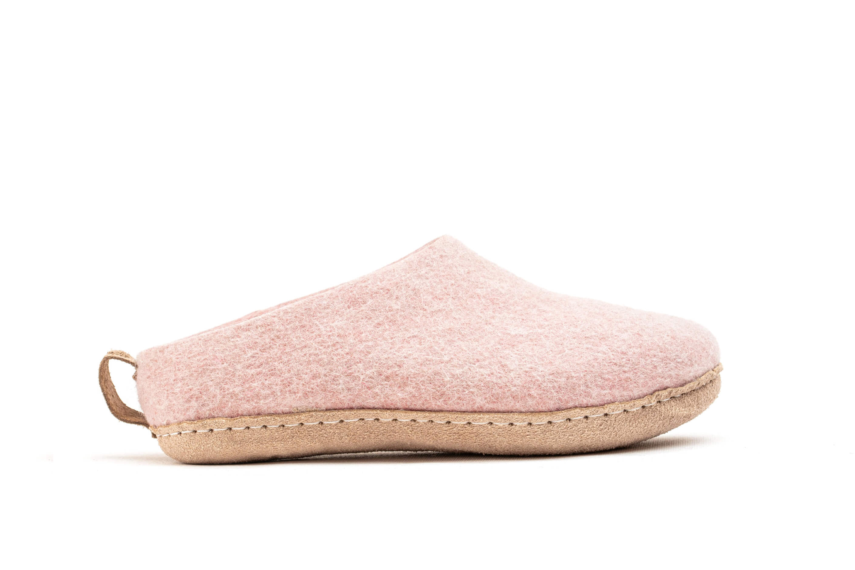 Indoor Open Heel Slippers With Leather Sole - Baby Pink