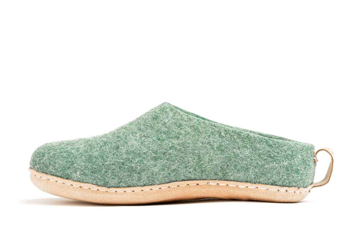 Indoor Open Heel Slippers With Leather Sole - Jungle Green