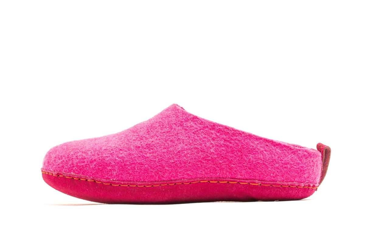 Indoor Open Heel Slippers With Leather Sole - Fuchsia