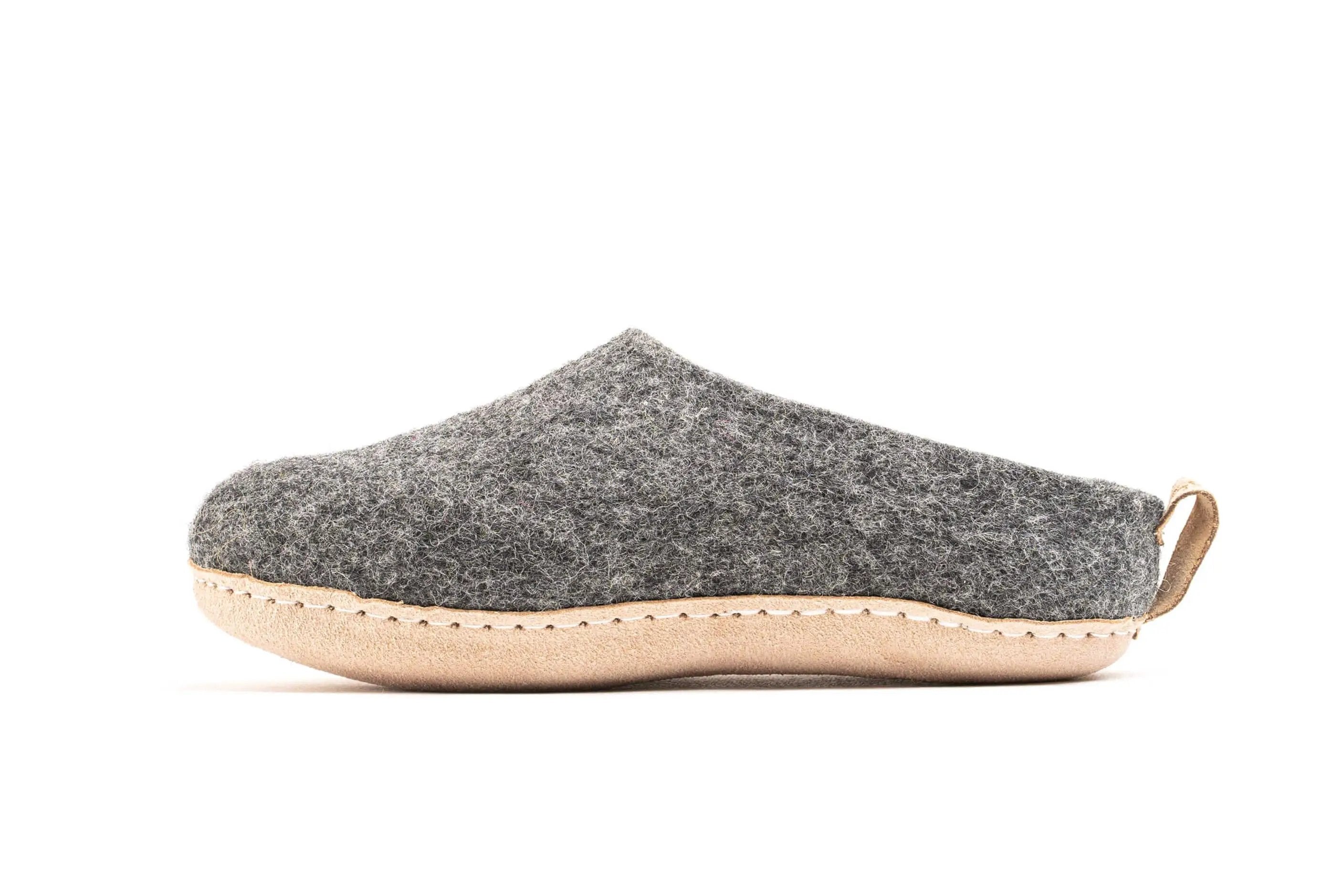 Indoor Open Heel Slippers With Leather Sole - Charcoal