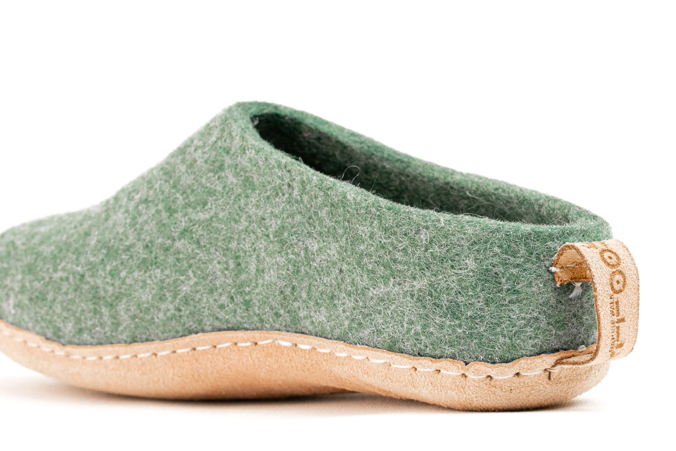 Indoor Open Heel Slippers With Leather Sole - Jungle Green