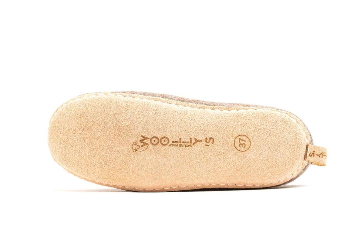 Indoor Open Heel Slippers With Leather Sole- Natural Brown