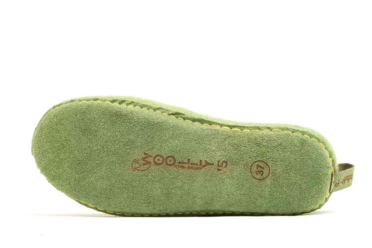 Indoor Open Heel Slippers With Leather Sole - Green