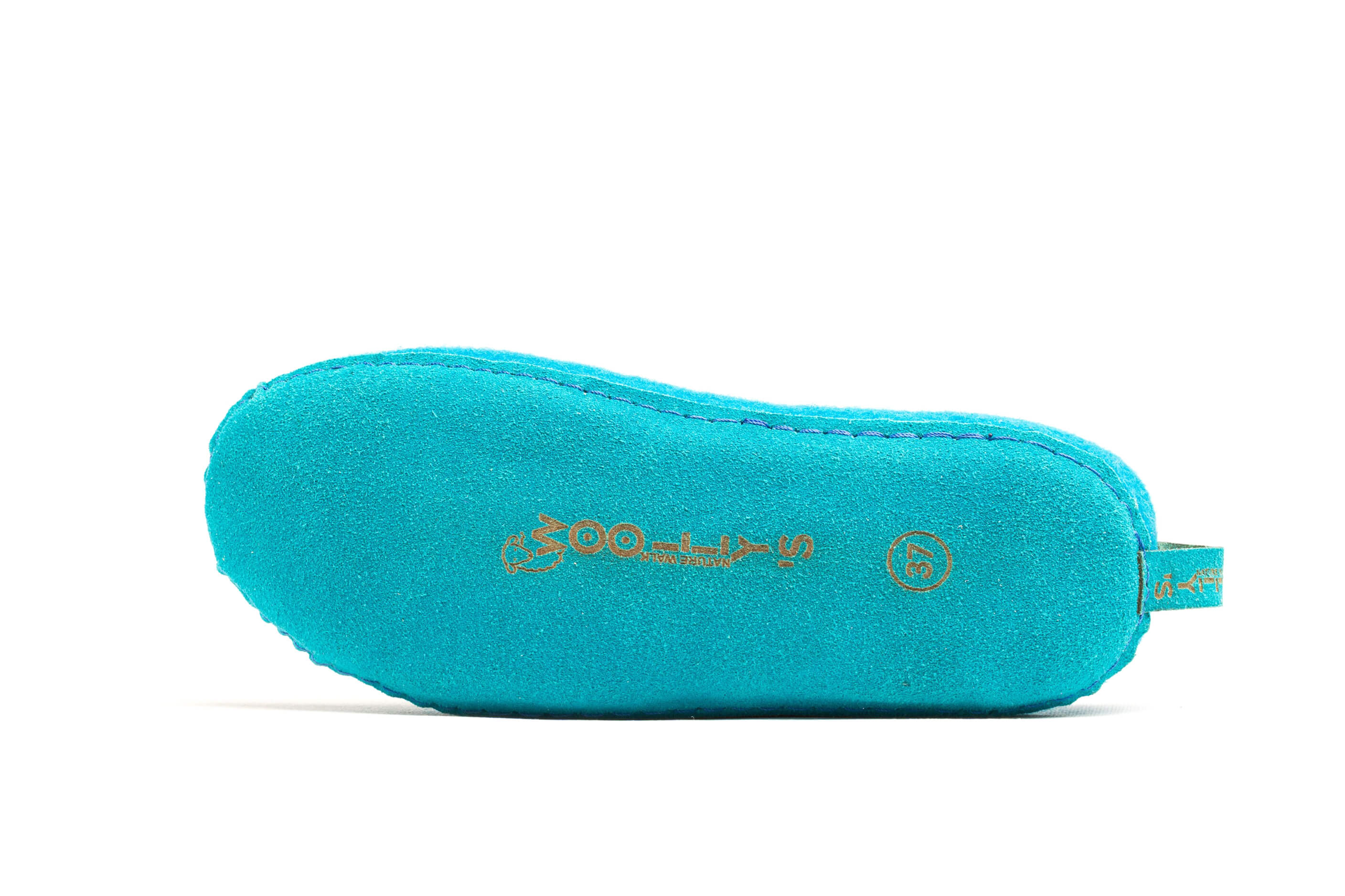 Indoor Open Heel Slippers With Leather Sole - Turquoise