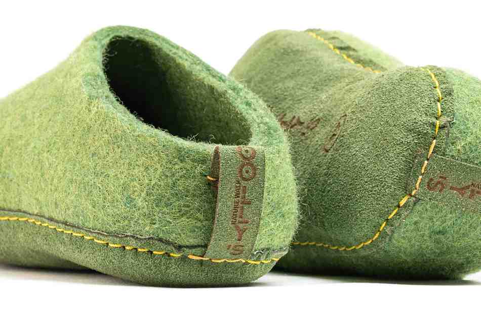 Indoor Open Heel Slippers With Leather Sole - Green