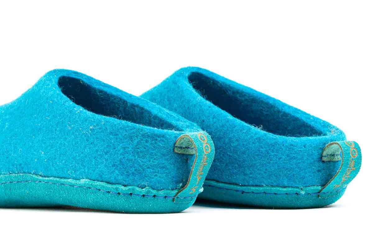 Indoor Open Heel Slippers With Leather Sole - Turquoise