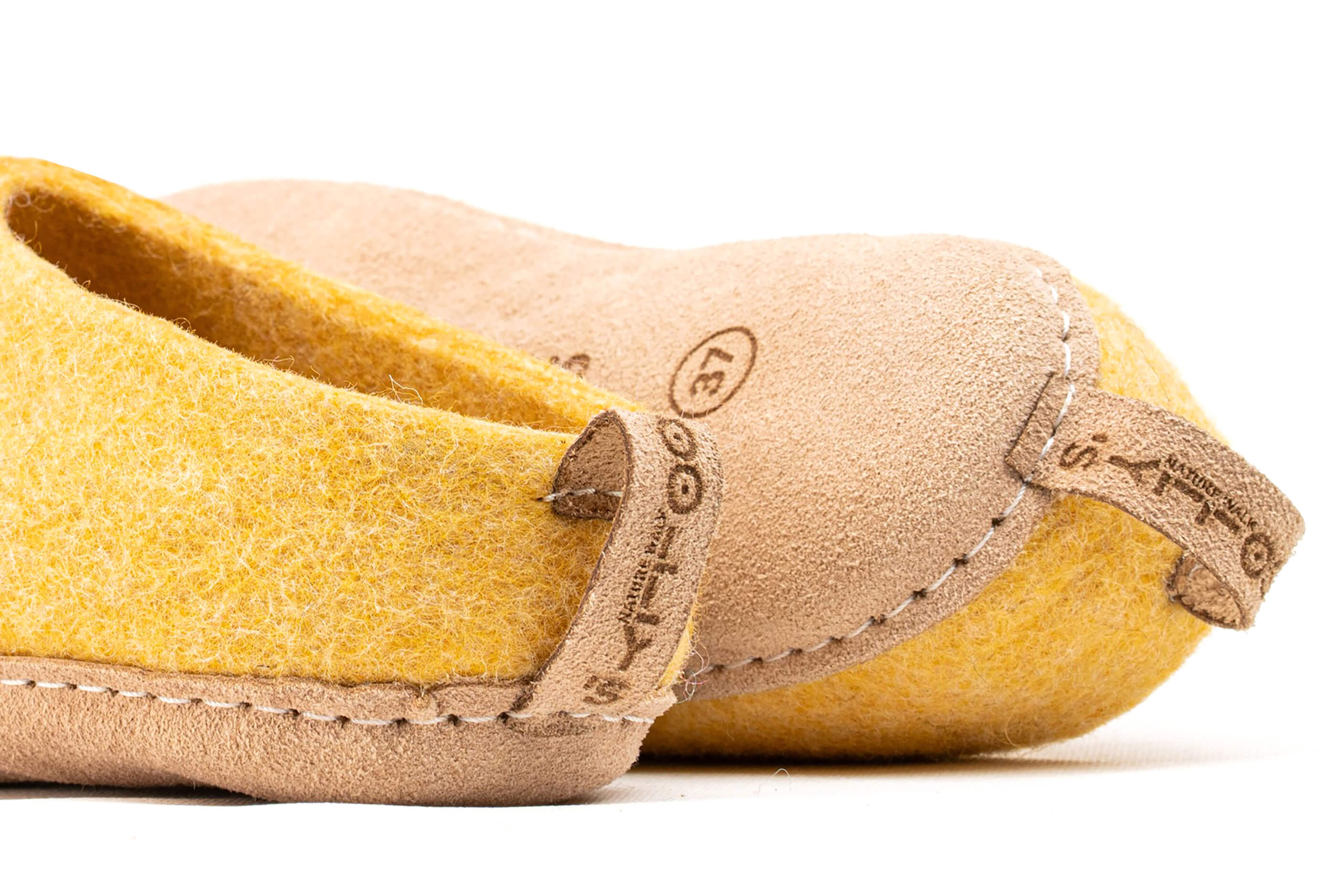 Indoor Open Heel Slippers With Leather Sole - Mustard