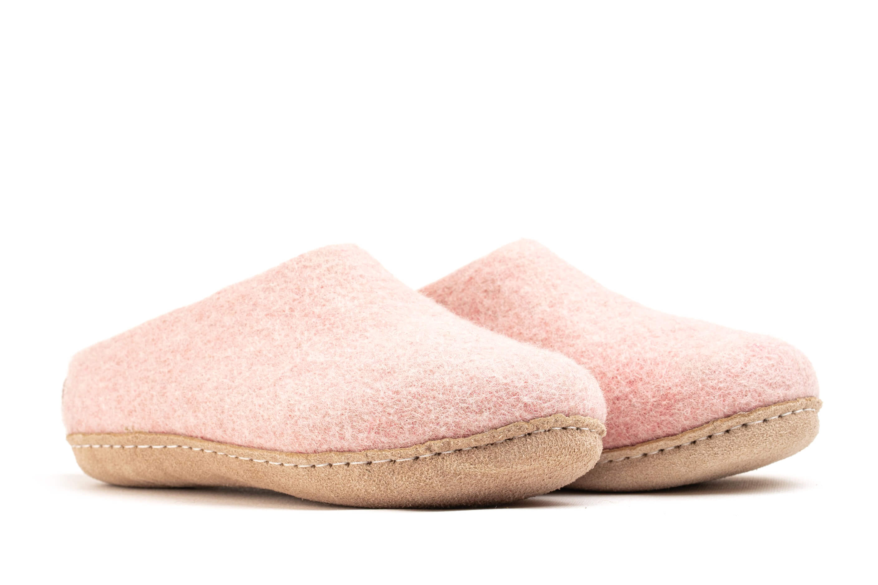Indoor Open Heel Slippers With Leather Sole - Baby Pink
