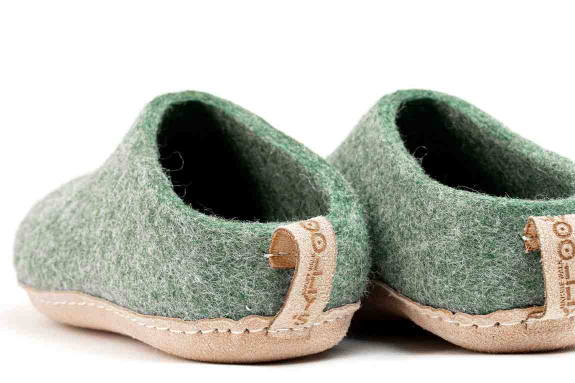 Indoor Open Heel Slippers With Leather Sole - Jungle Green