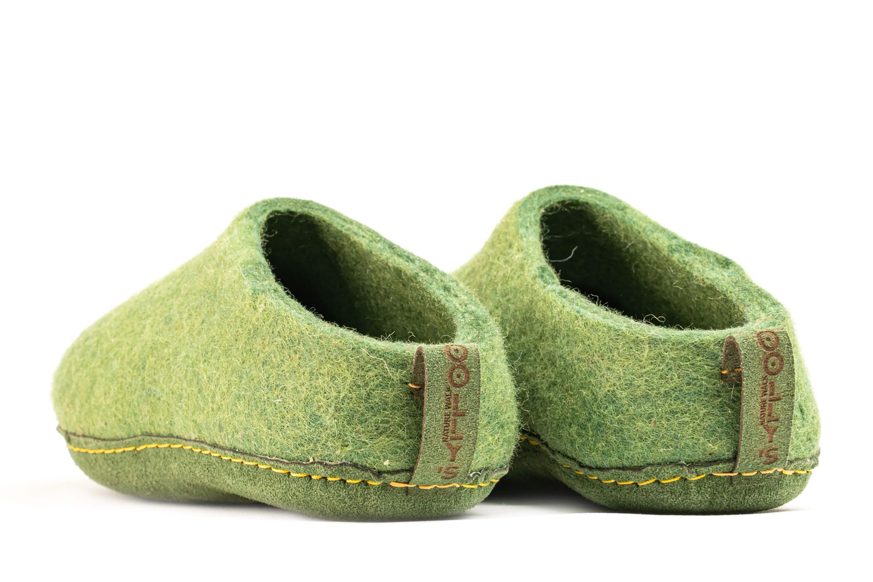 Indoor Open Heel Slippers With Leather Sole - Green
