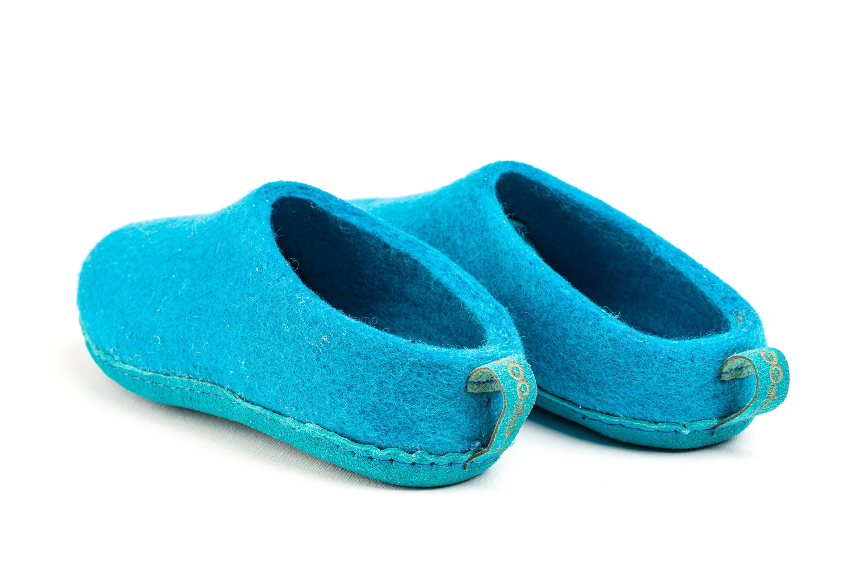 Indoor Open Heel Slippers With Leather Sole - Turquoise