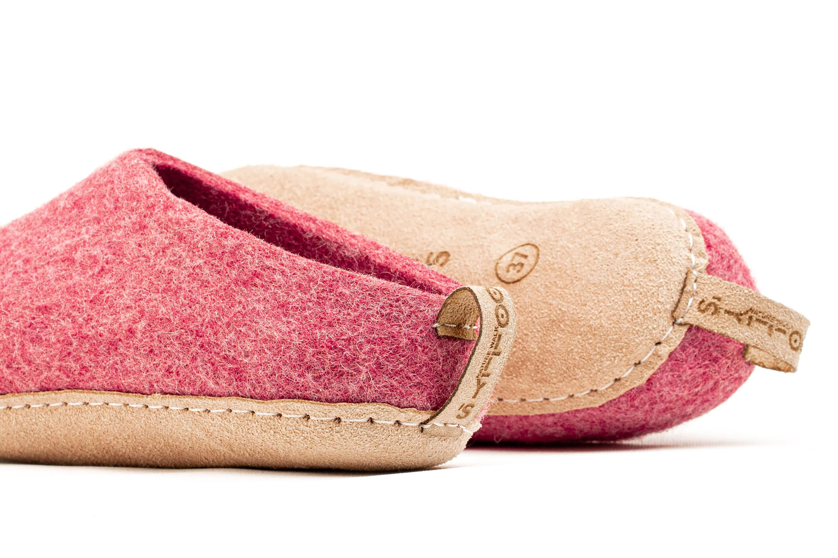 Indoor Open Heel Slippers With Leather Sole - Cherry Pink