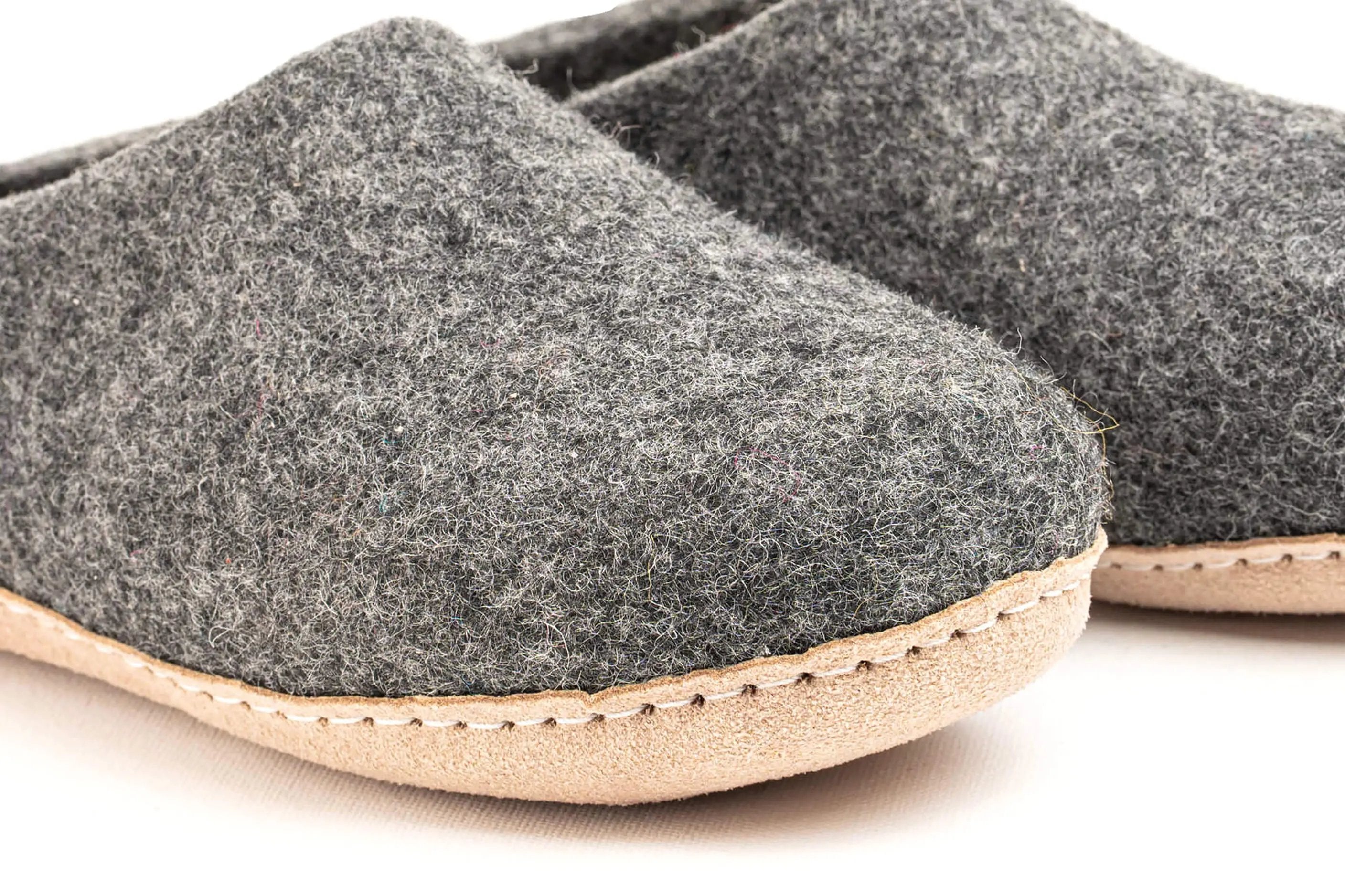 Indoor Open Heel Slippers With Leather Sole - Charcoal