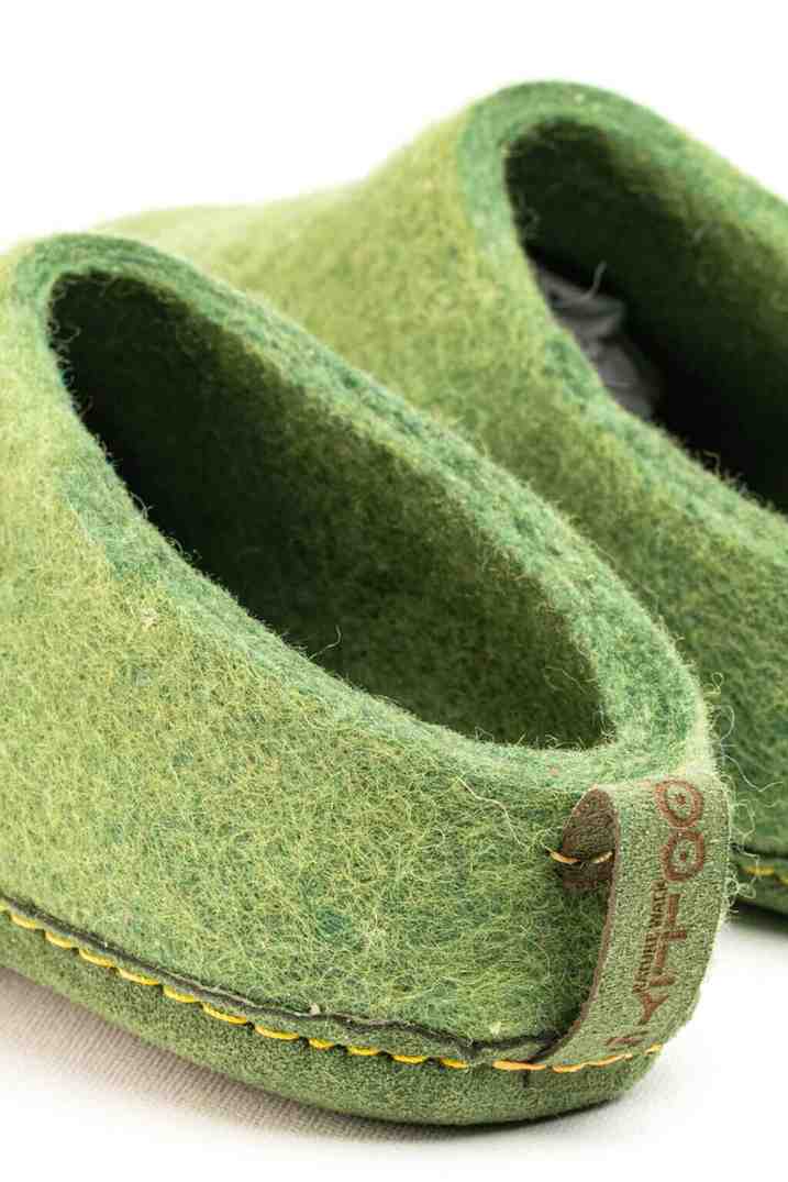 Indoor Open Heel Slippers With Leather Sole - Green