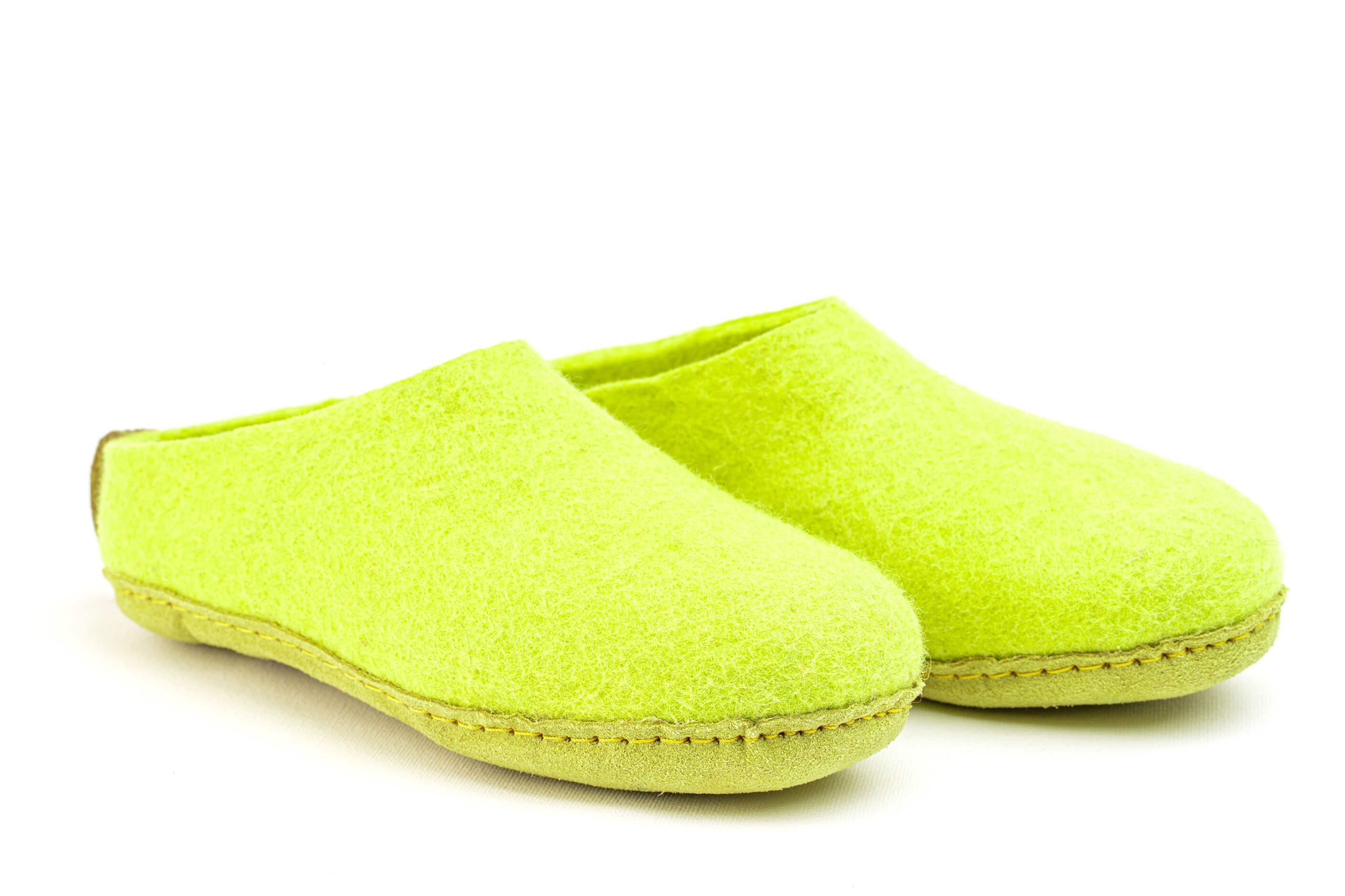 Indoor Open Heel Slippers With Leather Sole - Lime Green