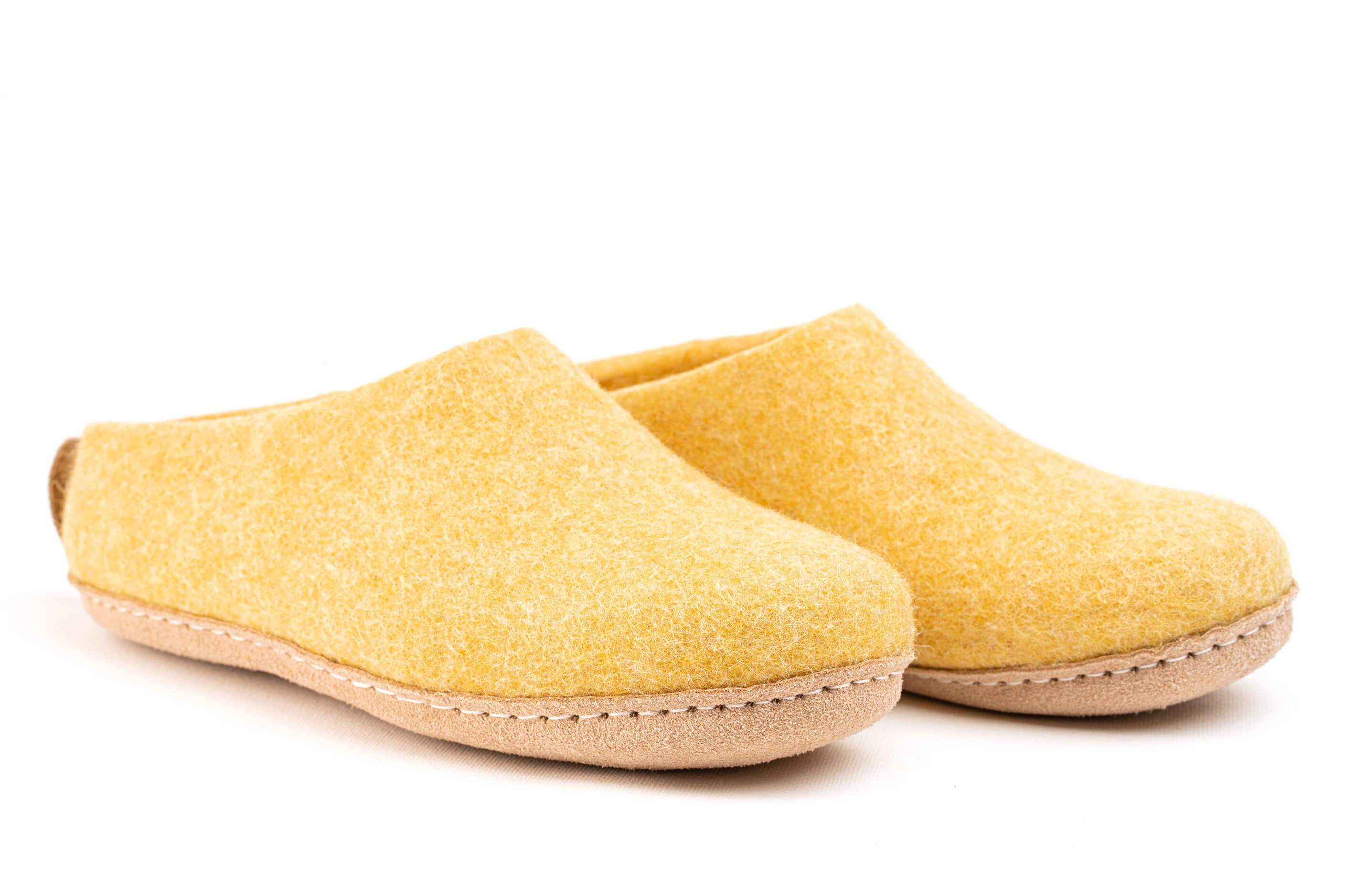 Indoor Open Heel Slippers With Leather Sole - Mustard