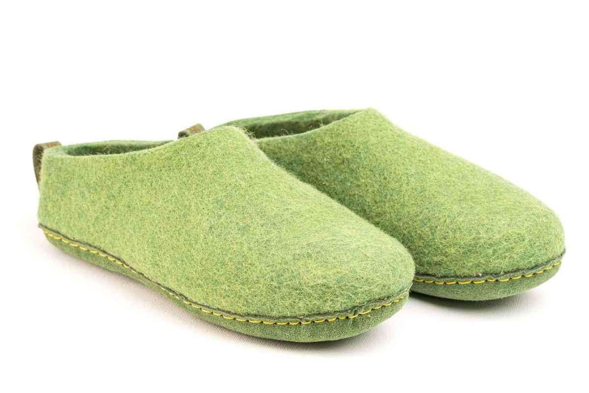 Indoor Open Heel Slippers With Leather Sole - Green