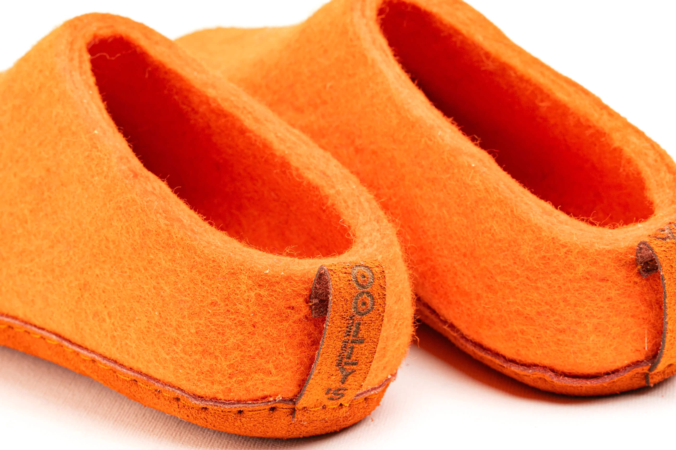 Indoor Open Heel Slippers With Leather Sole - Orange