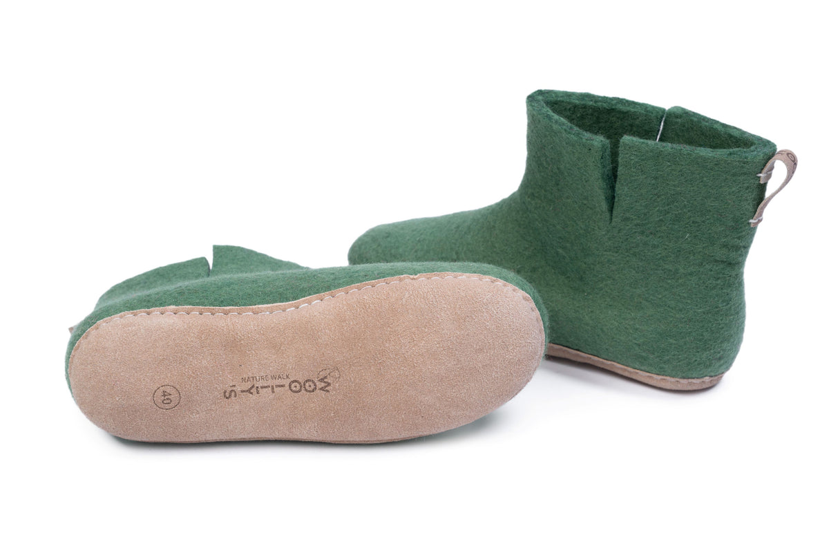 Indoor Boots With Leather Sole - Green