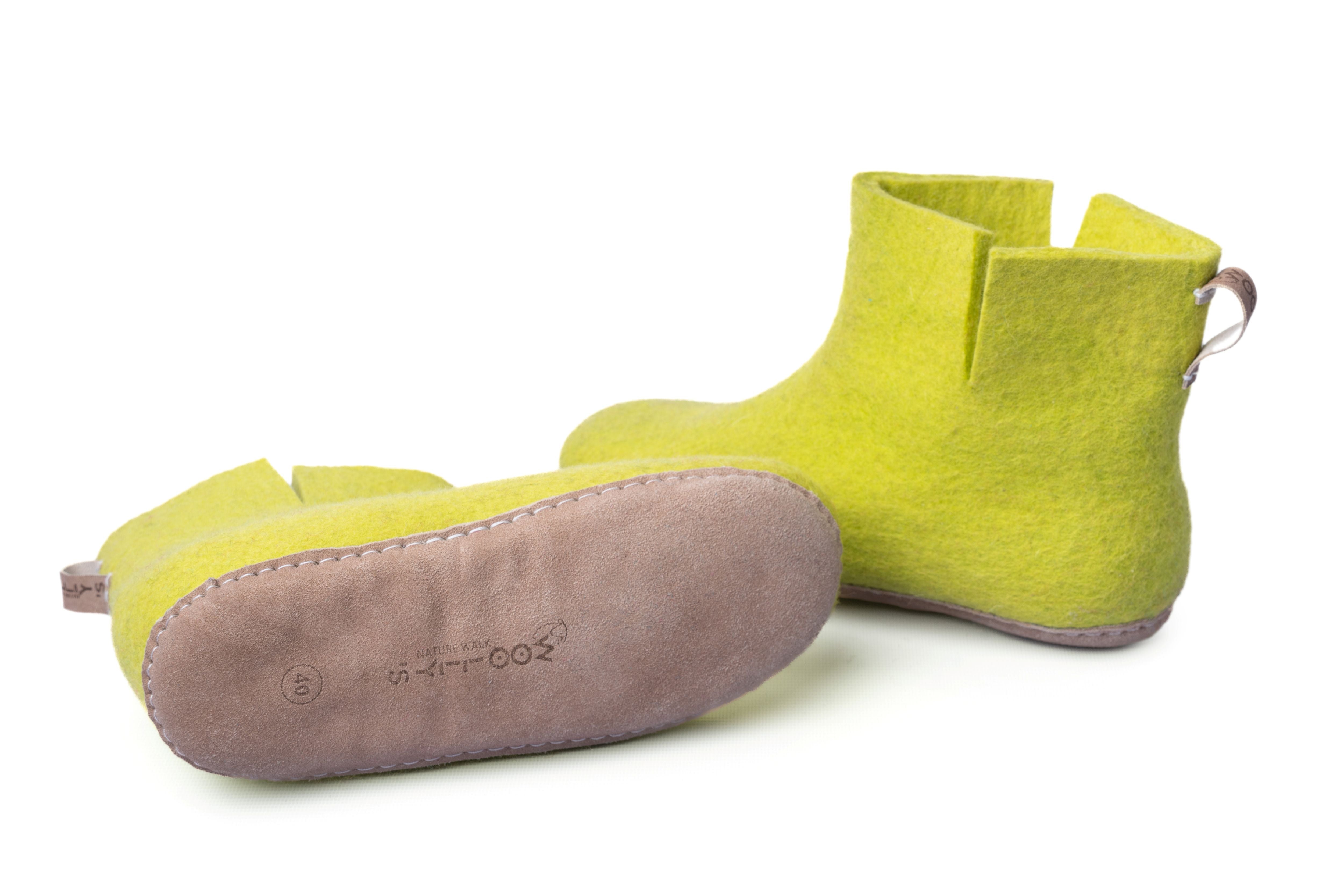 Bottes d'intérieur à semelles en cuir-Vert citron