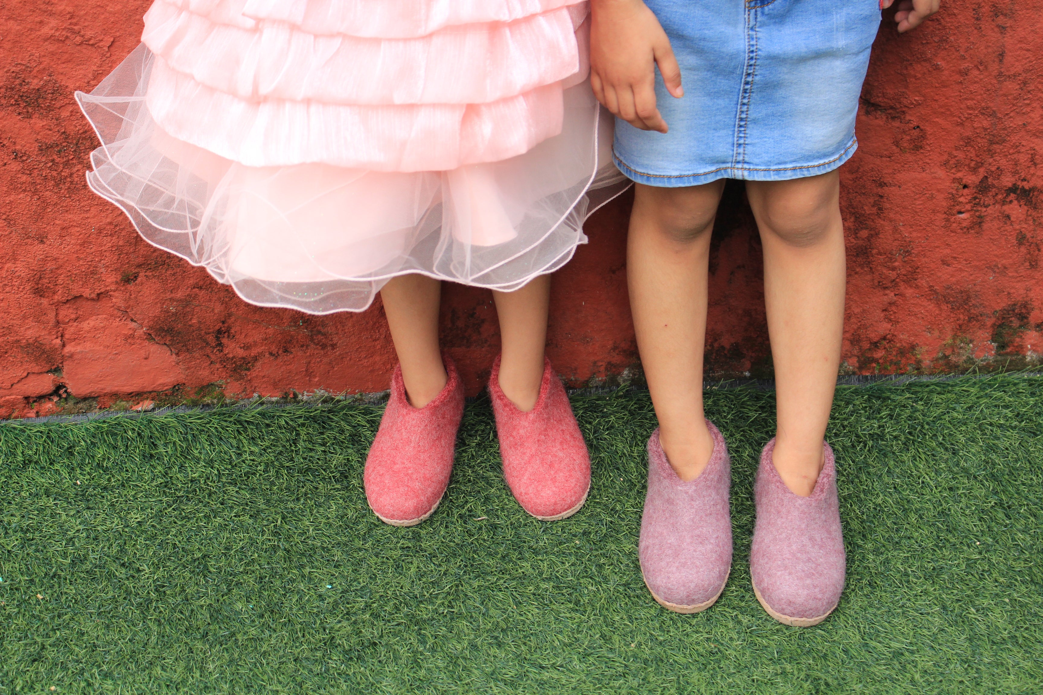 Scarponi da interno per bambini con suola in pelle - Arancione