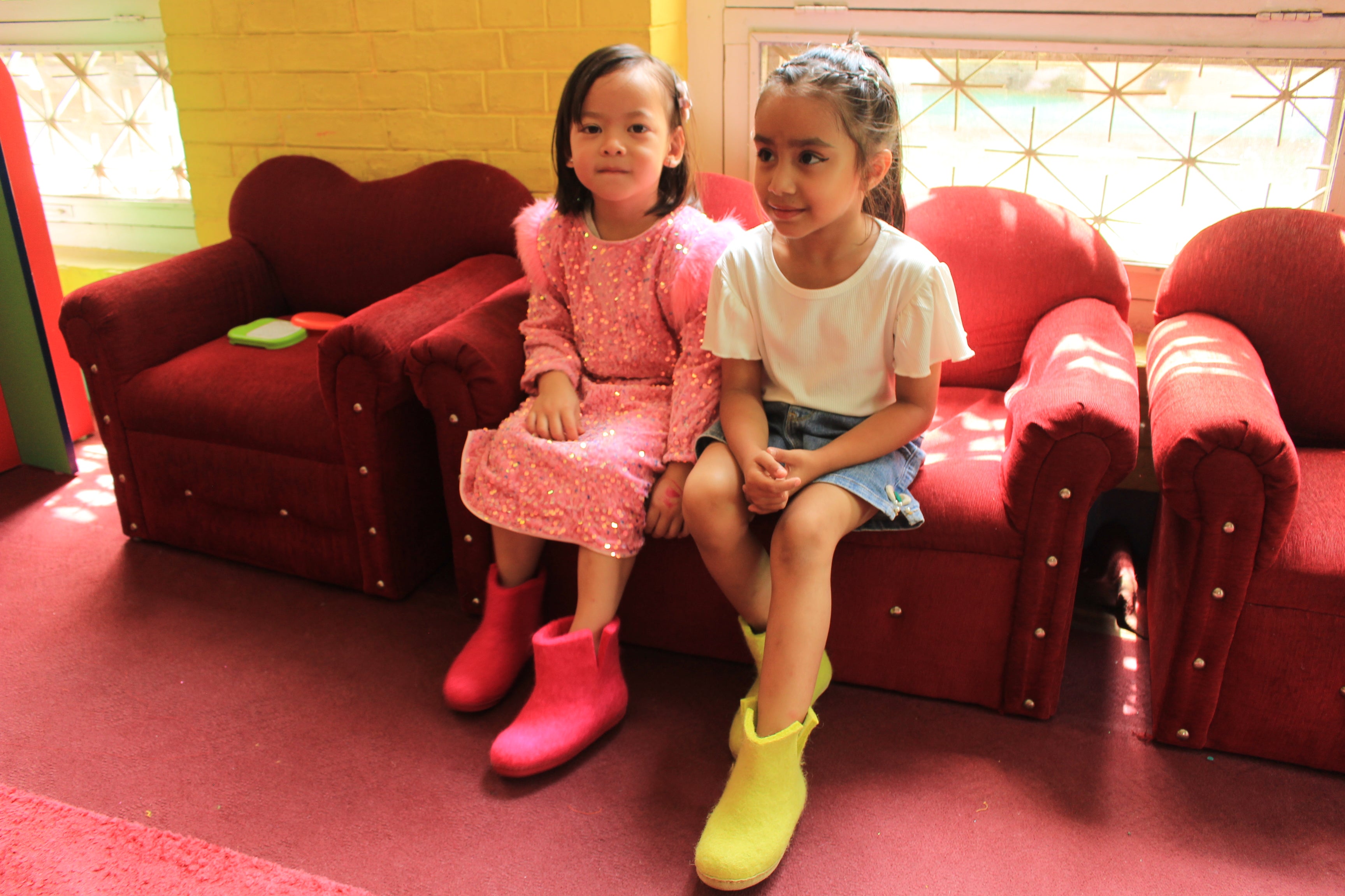 Scarponi da interno per bambini con suola in pelle - Arancione