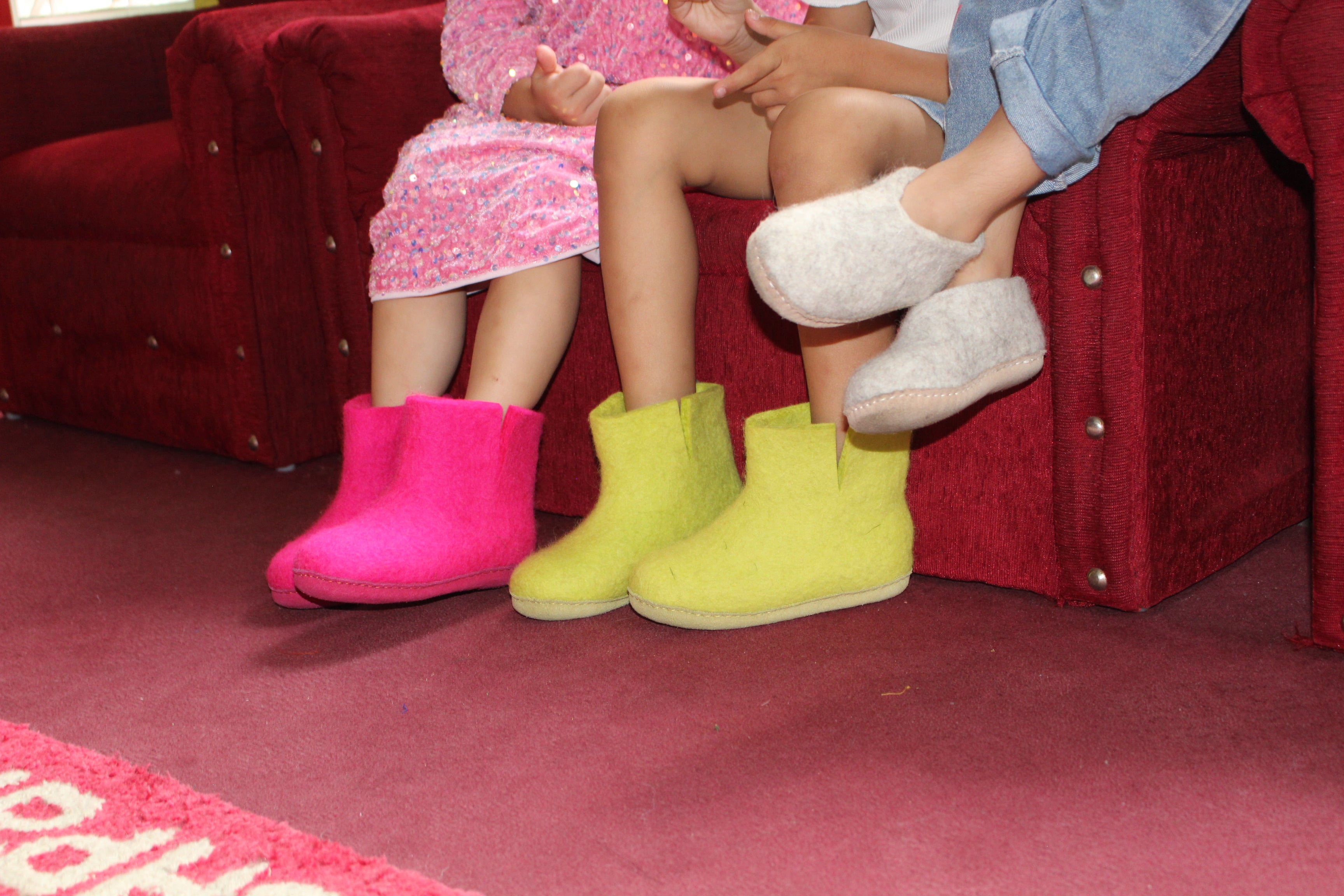 가죽 밑창이 있는 어린이 실내화 - 라임 그린