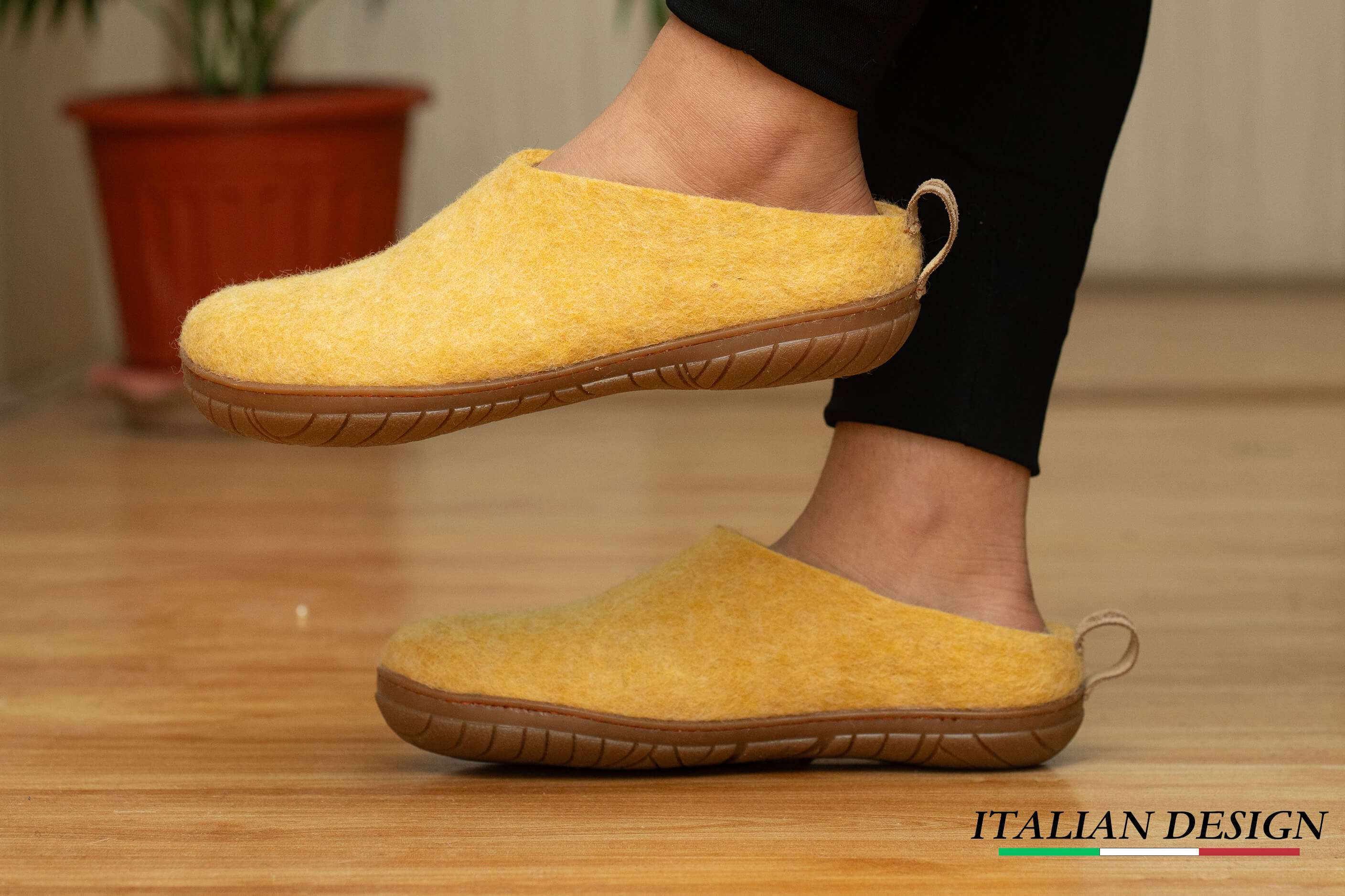 Outdoor Open Heel Slippers With Rubber Sole - Mustard