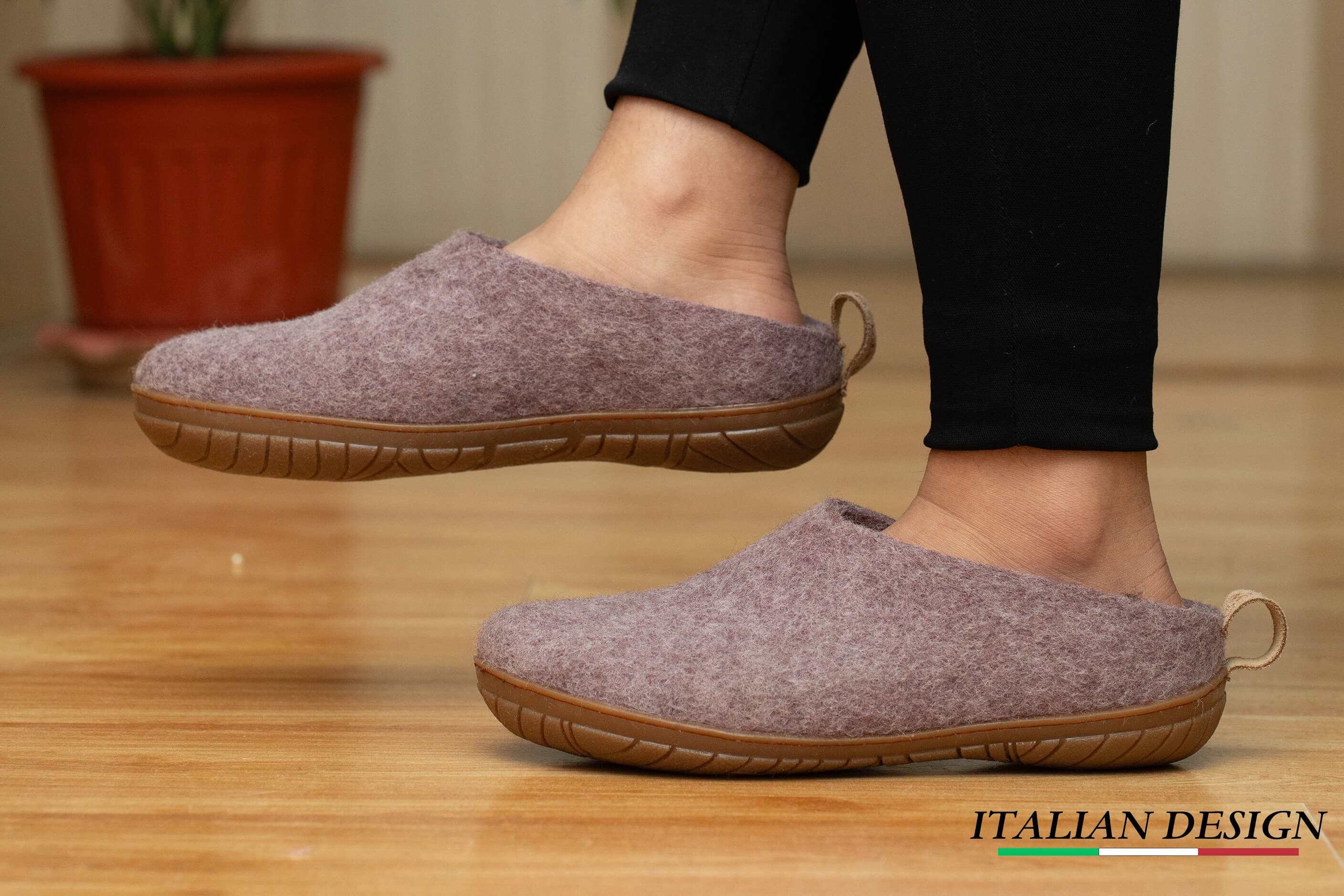Woollyes Outdoor Open Heel Slippers With Rubber Sole - Lavender for the best design hand made felt slipper for the ladies