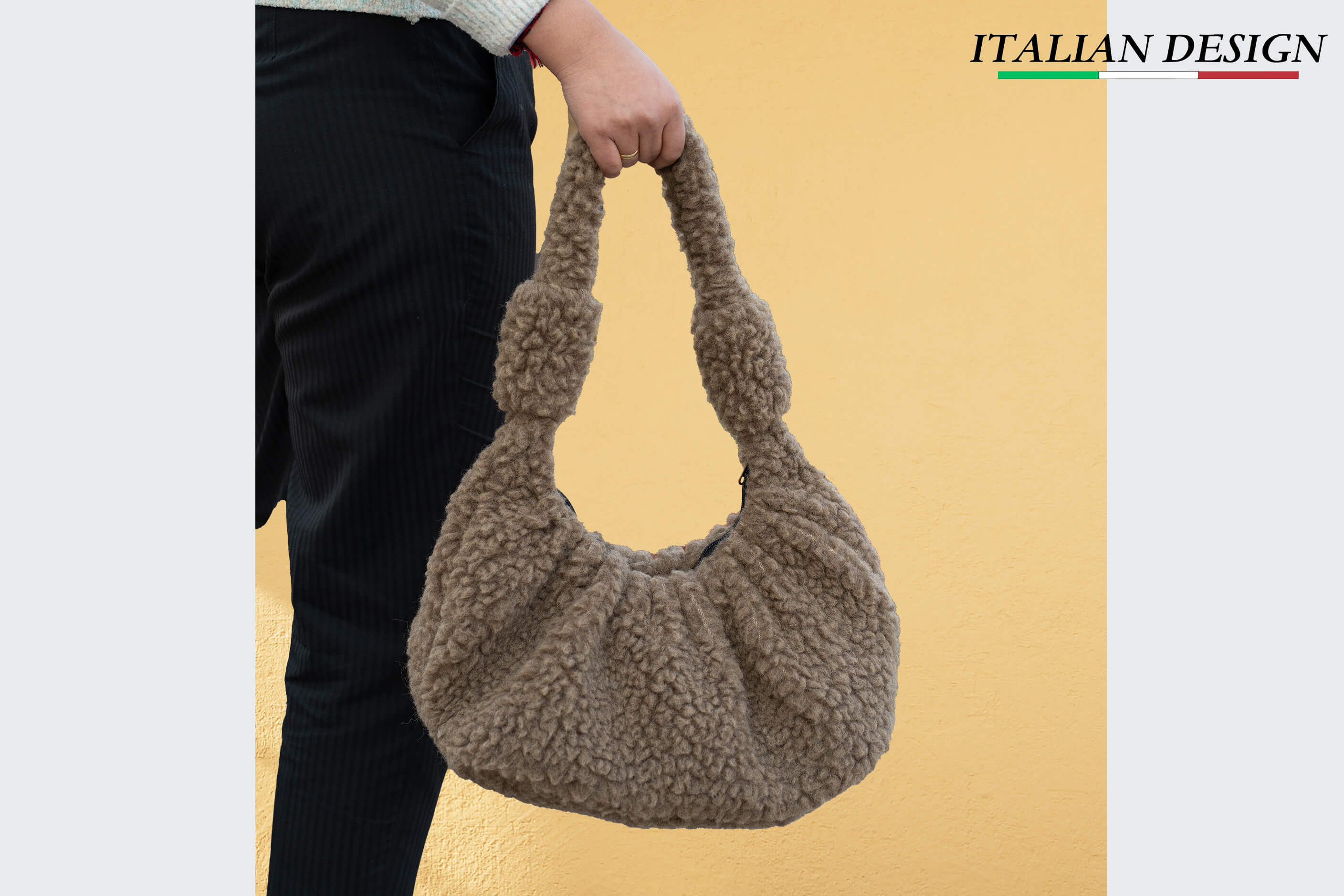 Handmade Sherpa Woolen Tote Bags- Brown