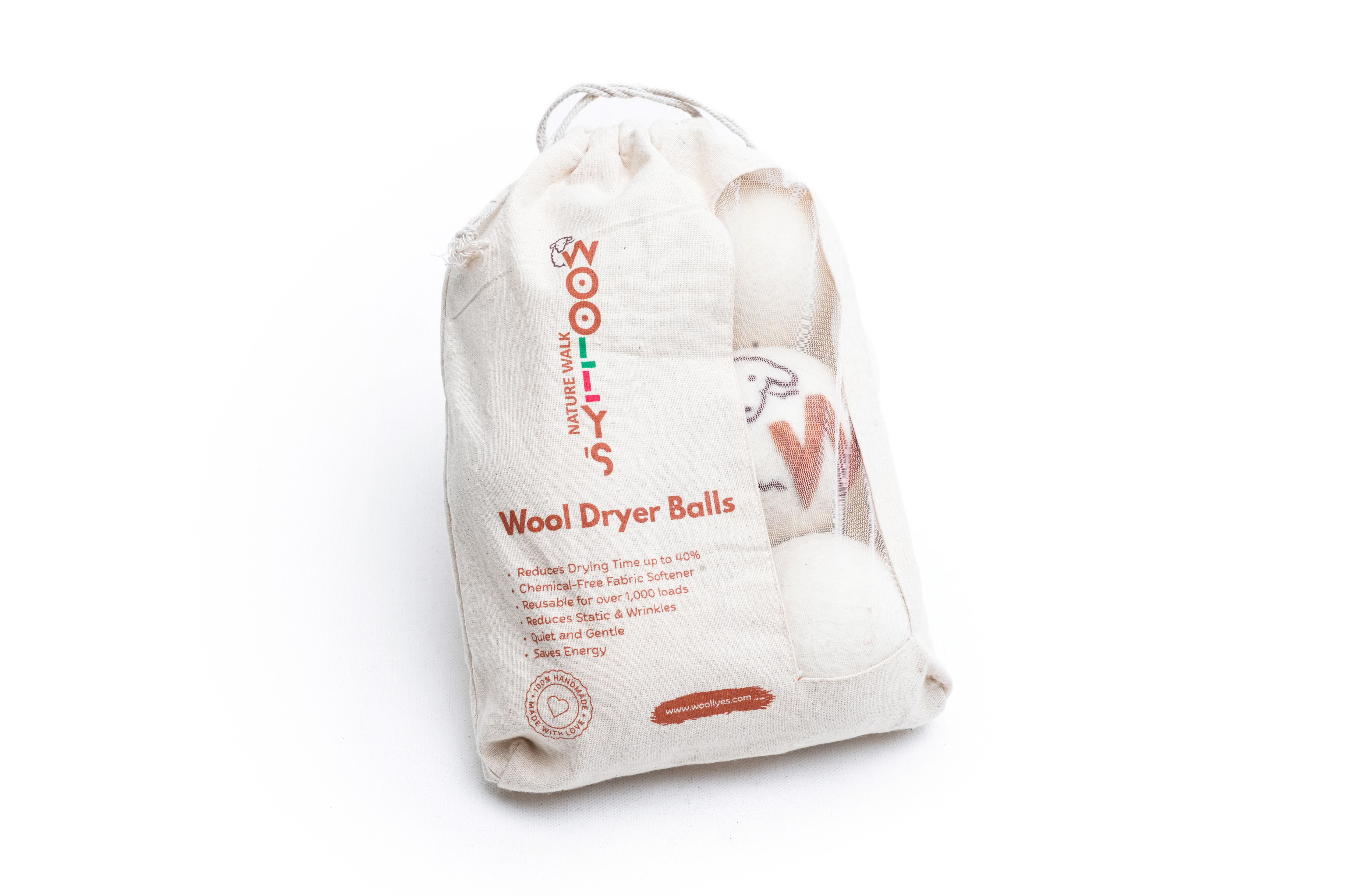 Woolly's Wool Dryer Balls – 100% Pure New Zealand Wool, Reusable Natural Fabric Softener, Reduces Drying Time & Clothes Wrinkles, Chemical-Free Dryer Balls