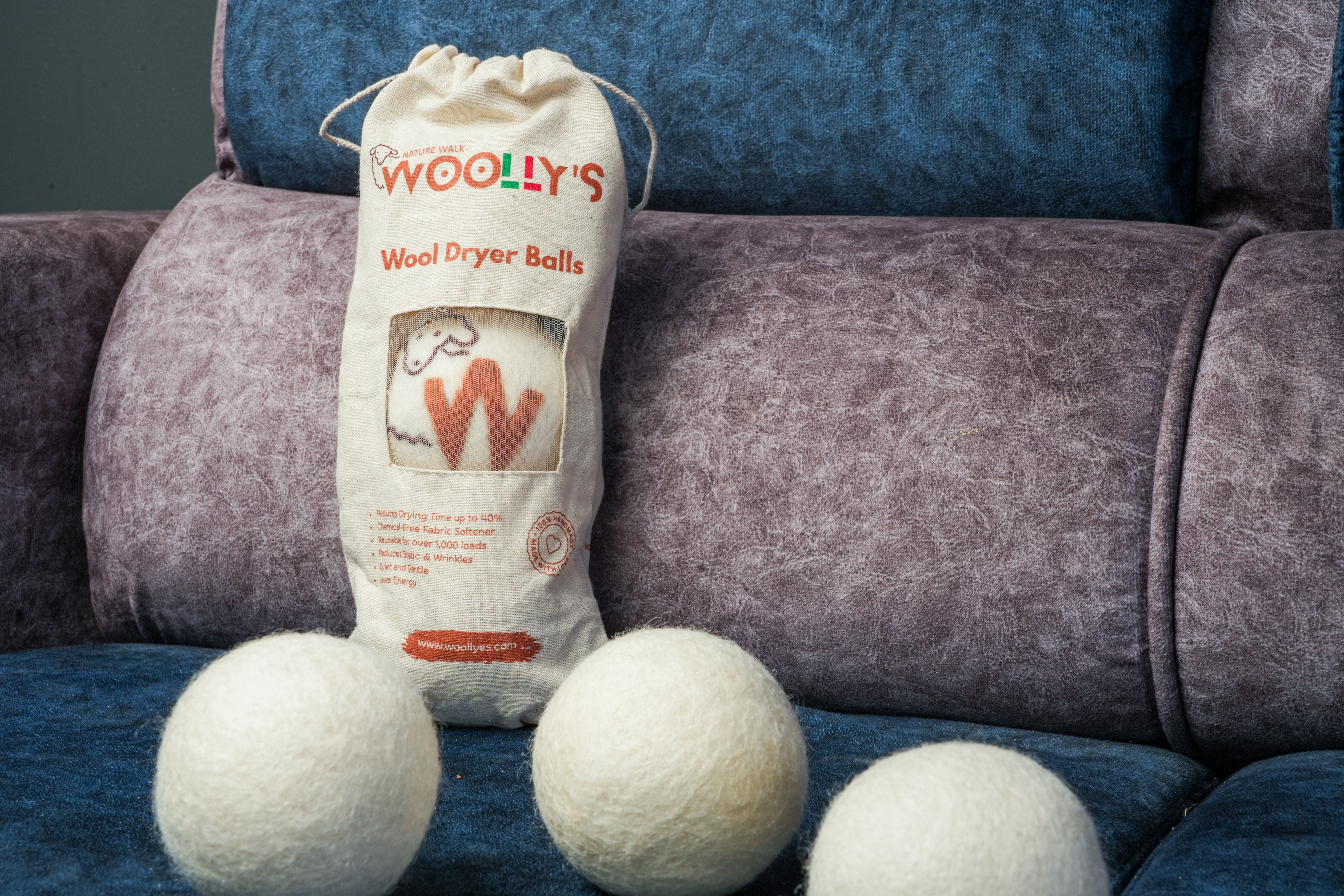Woolly's Wool Dryer Balls – 100% Pure New Zealand Wool, Reusable Natural Fabric Softener, Reduces Drying Time & Clothes Wrinkles, Chemical-Free Dryer Balls