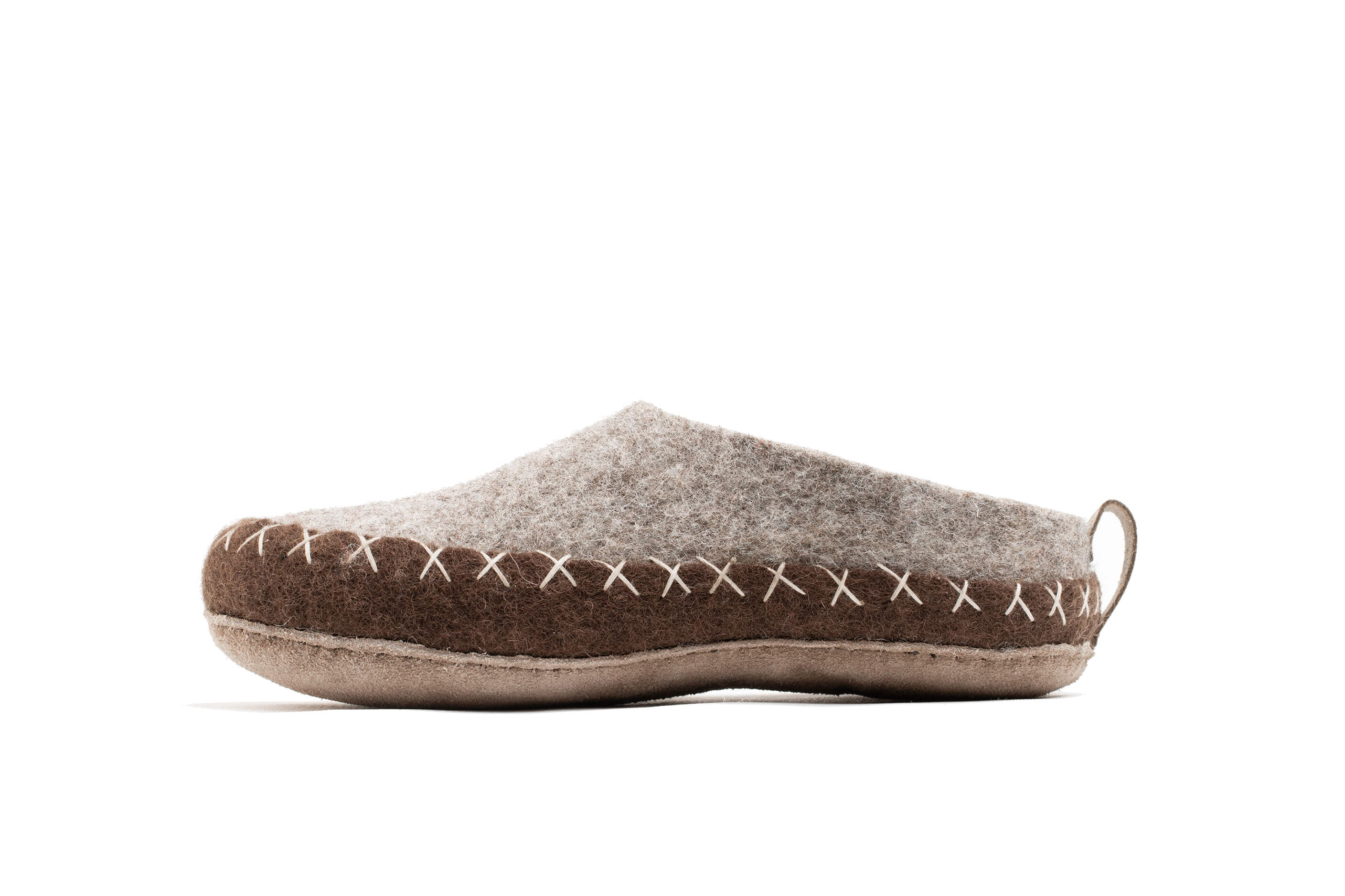 Indoor Open Heel Slipper With Leather Sole - Natural Brown & Light Brown