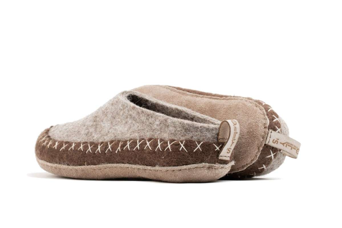 Indoor Open Hiel Slipper Met Leren Sole-Natuurlijk Bruin & Lichtbruin