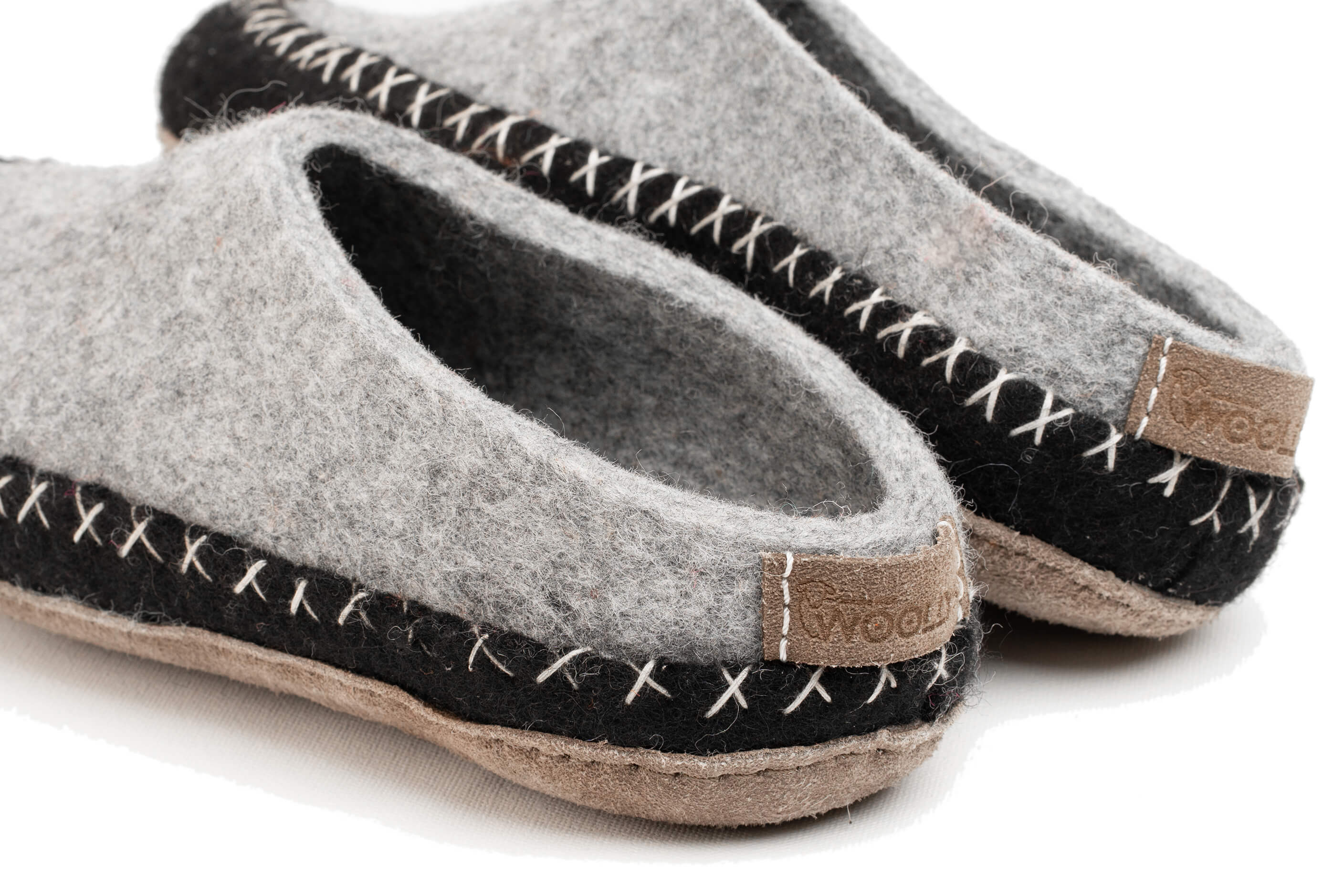 Indoor Open Heel Slipper With Leather Sole - Black & Grey