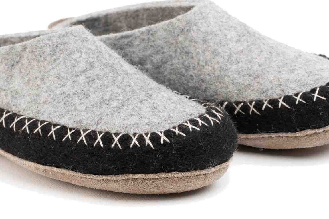 Indoor Open Heel Slipper With Leather Sole - Black & Grey