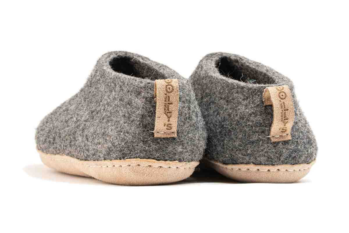 Indoor Shoes With Leather Sole - Charcoal