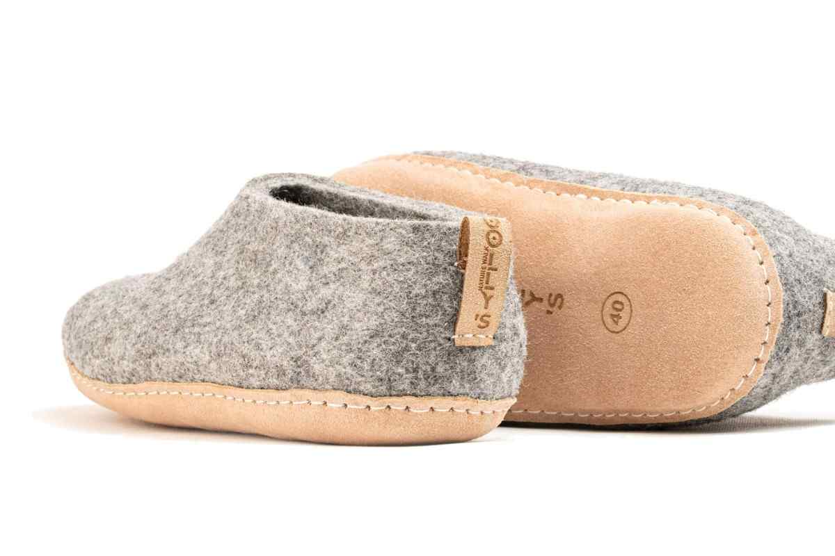 Indoor Shoes With Leather Sole - Natural Grey