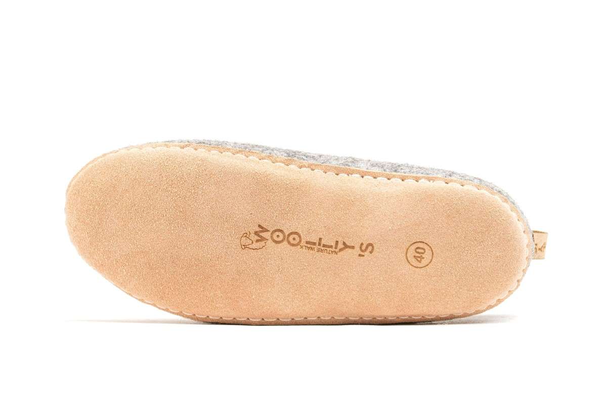 Indoor Shoes With Leather Sole - Natural Grey