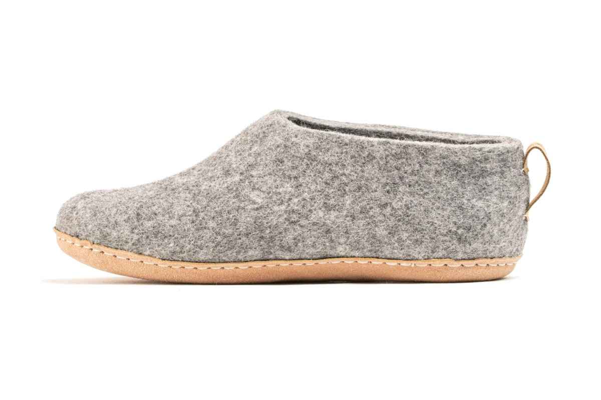 Indoor Shoes With Leather Sole - Natural Grey