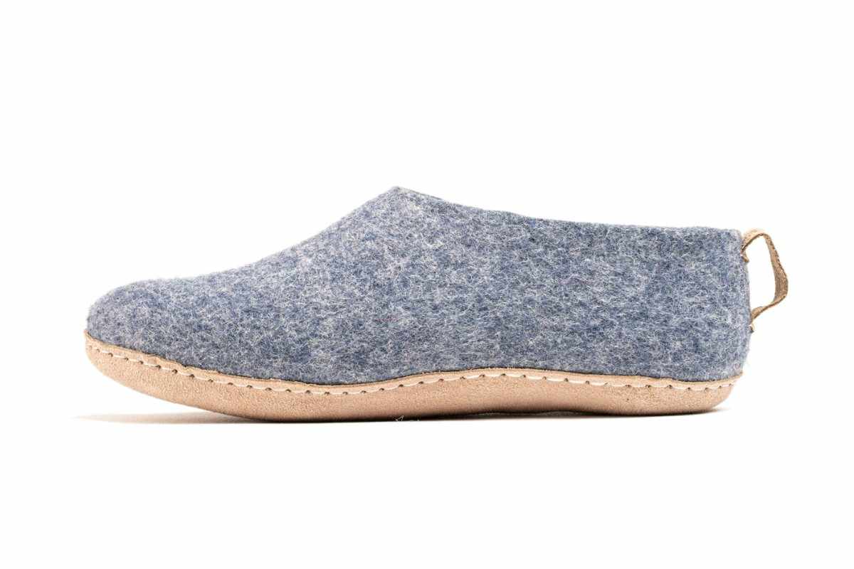 Indoor Shoes With Leather Sole - Denim