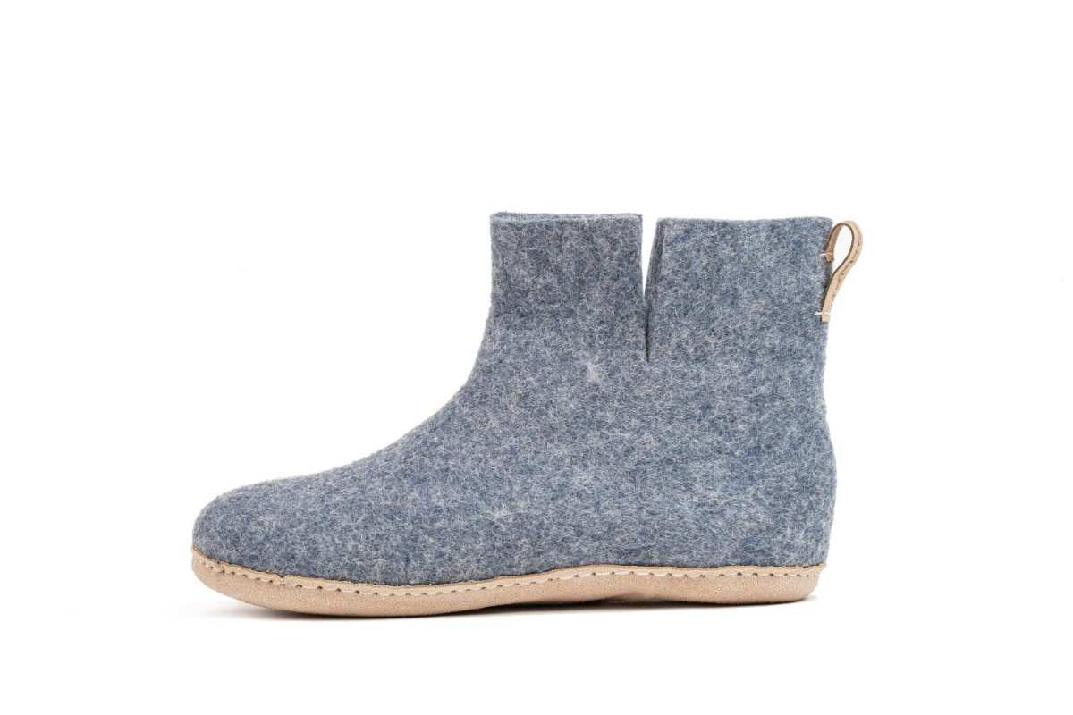 Indoor Boots With Leather Sole - Denim