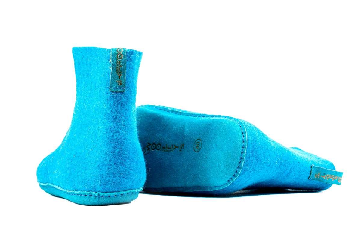 Botas de Interior con Suela de Cuero - Turquesa