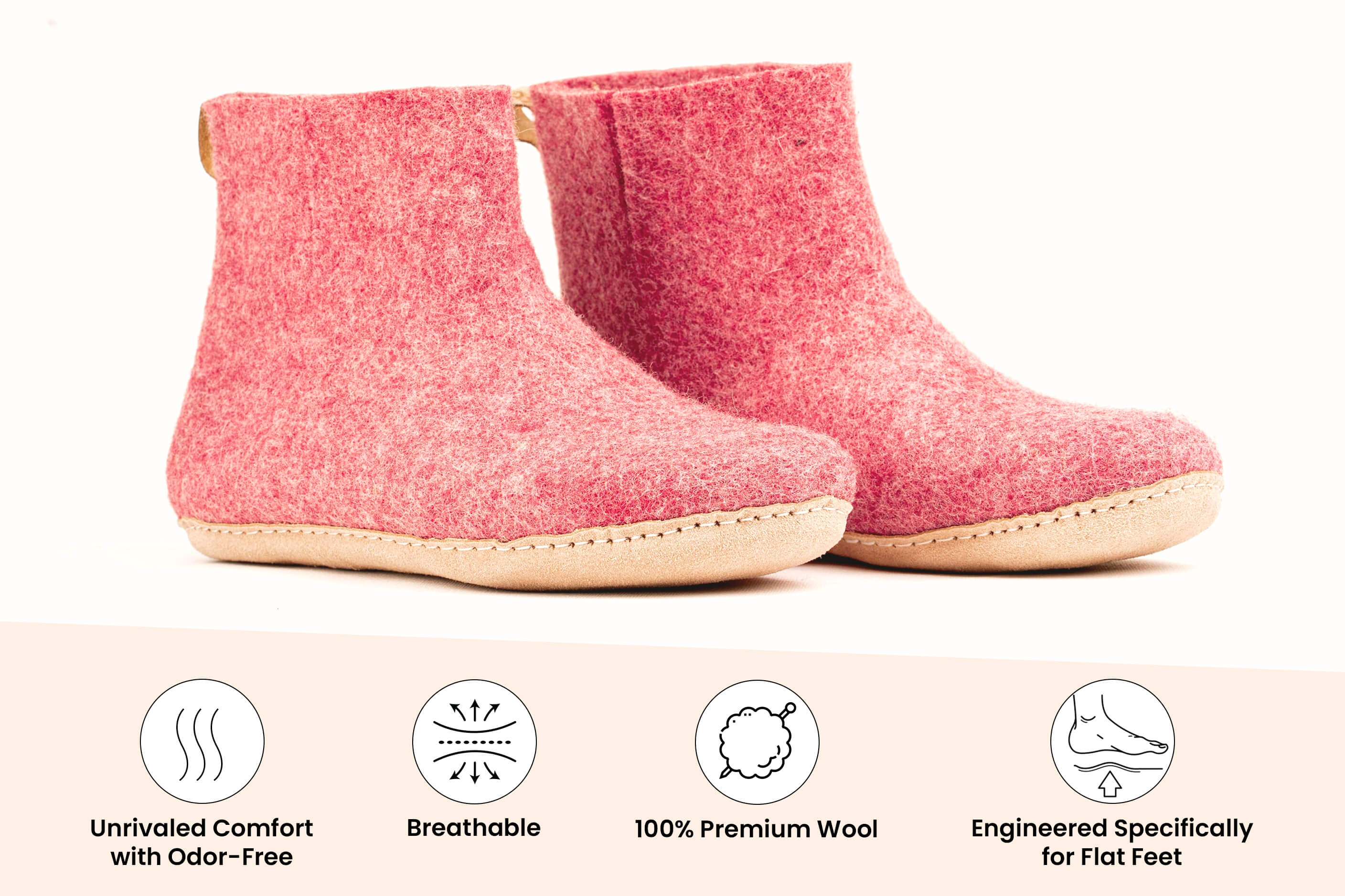 Indoor Boots With Leather Sole - Cherry Pink