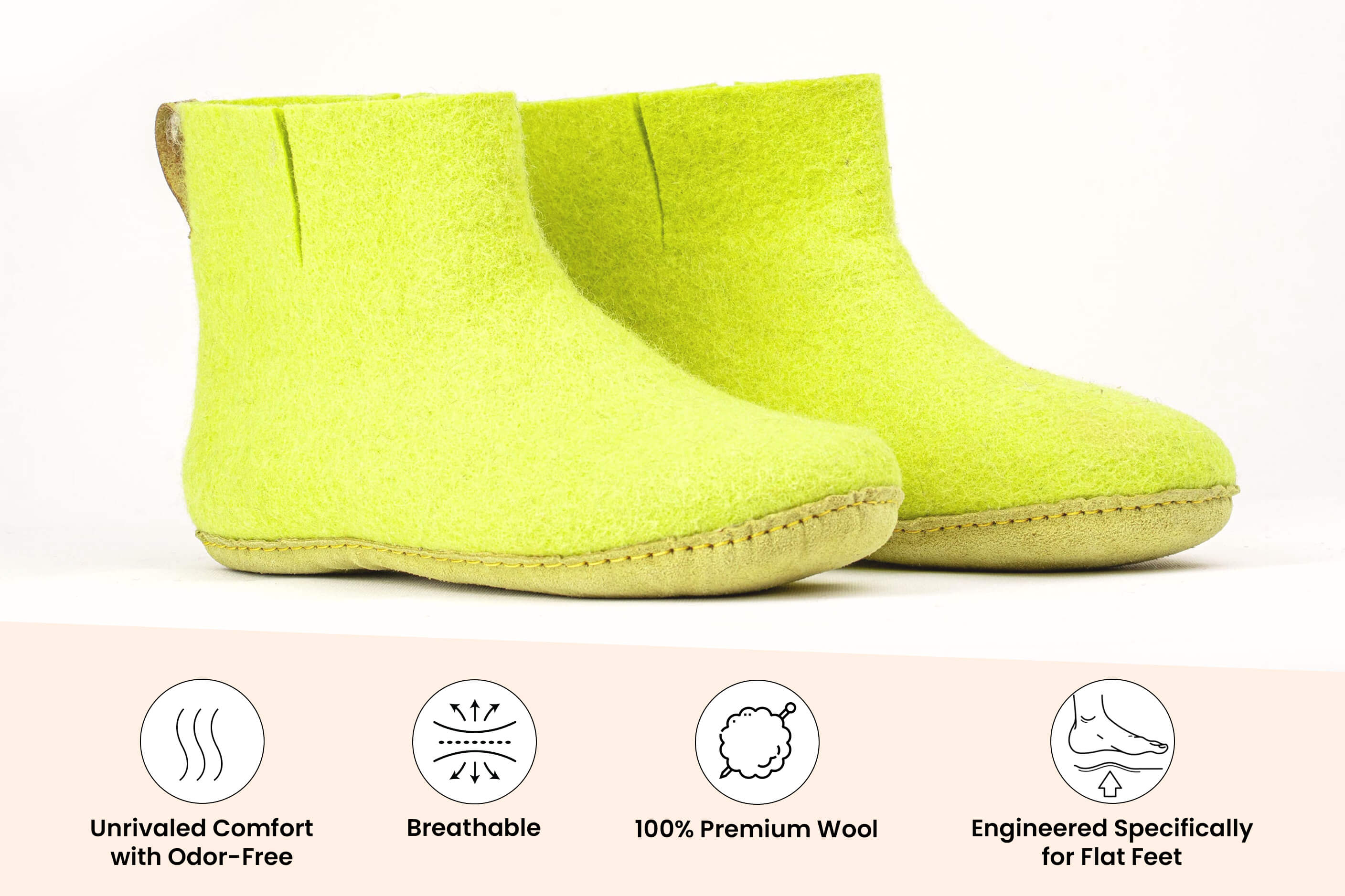 Indoor Boots With Leather Sole - Lime Green
