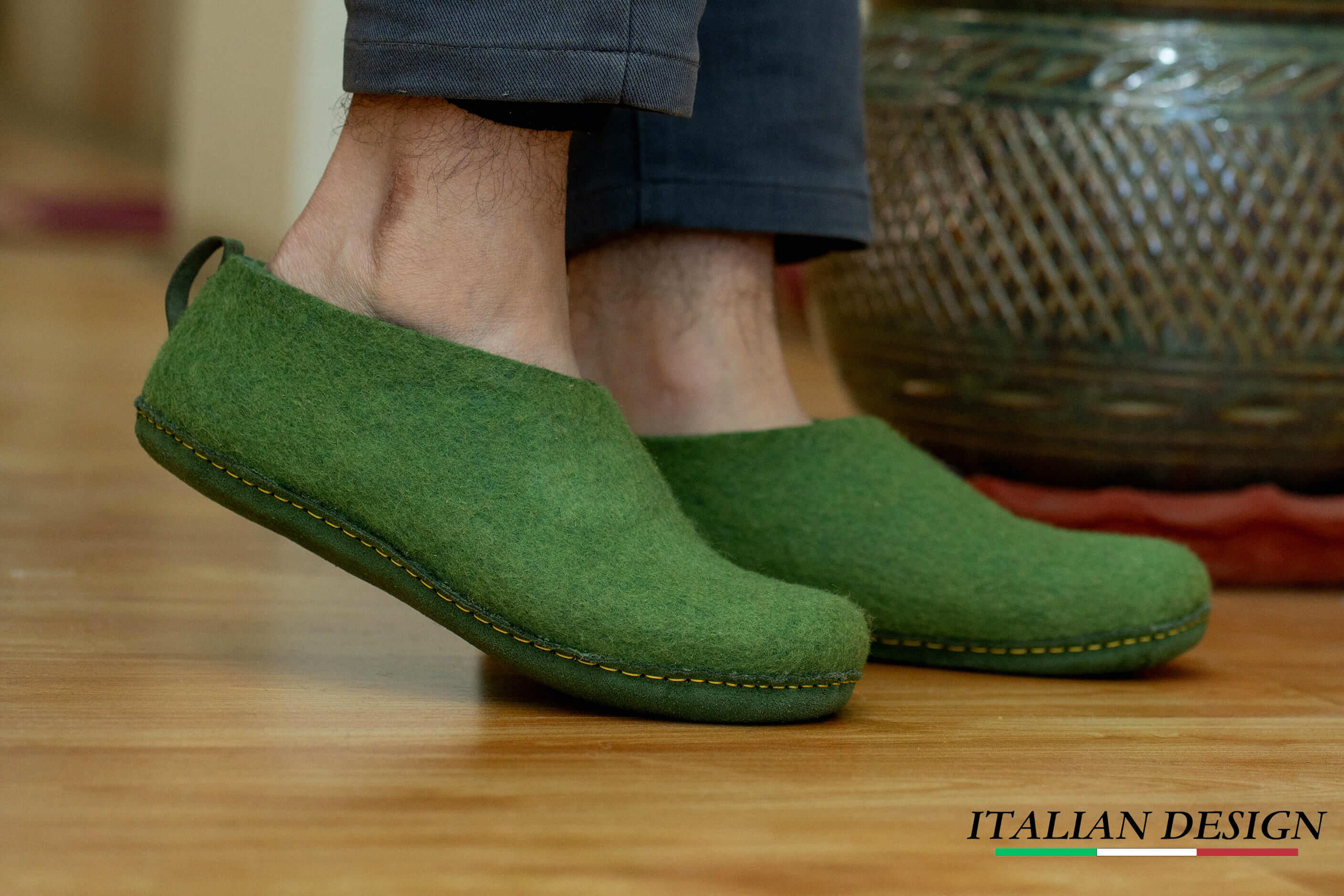 Indoor Shoes With Leather Sole - Green