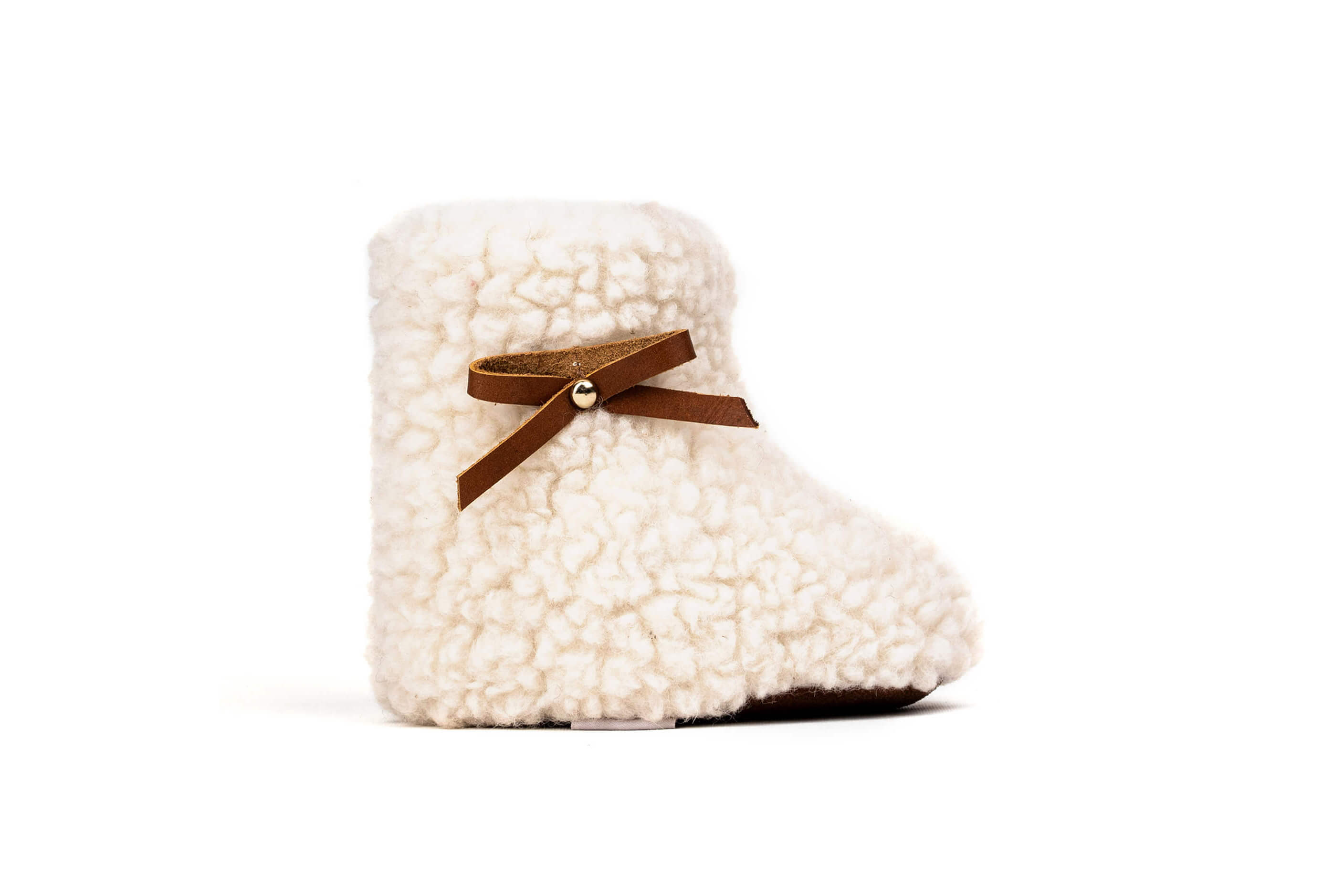 Sherpa Woollen Kids Boots - White With Brown Bow