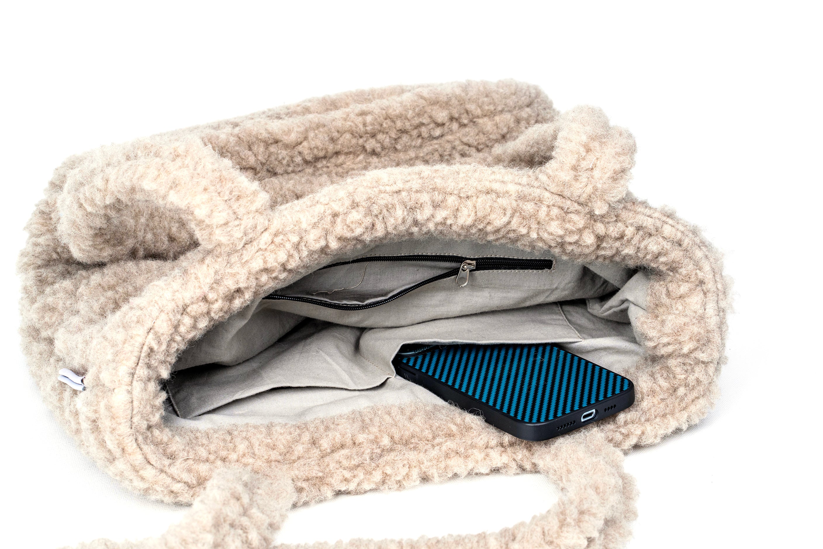 Handmade Sherpa Woolen Tote Bags- Grey - Woollyes